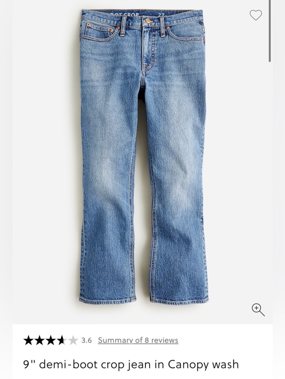 J. Crew 9” Demi Boot Crop Jean